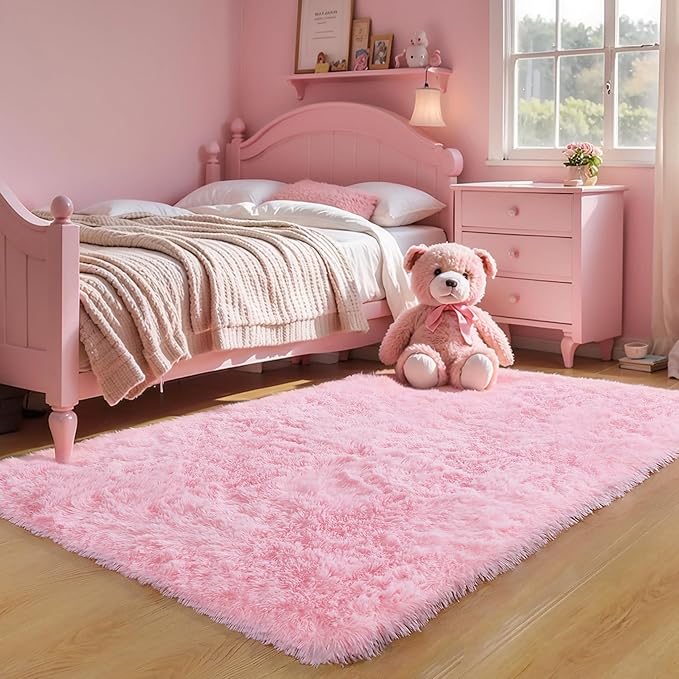 KCHOWUA Pink Fluffy Shag Rug for Bedroom Girls, Modern Soft Cute Shaggy Furry - Image 6