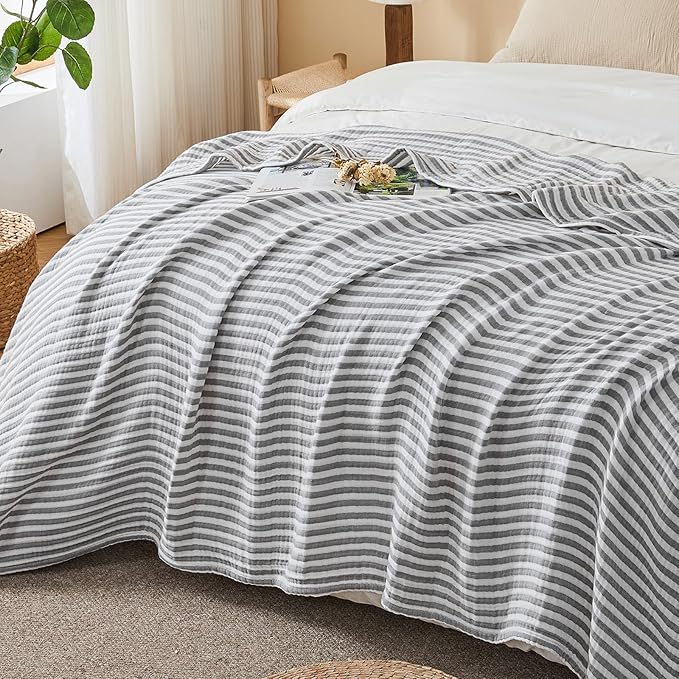EMME Cotton Muslin Queen Blanket Bed Layering Bedspread Coverlet Breathable - Image 6