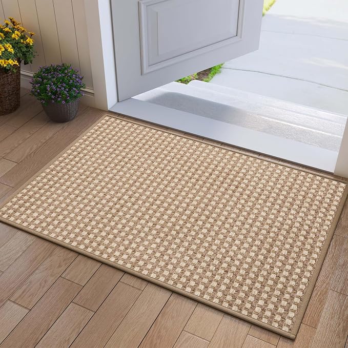Front Door Mat 24''x35'', Absorbent Dirt Resist Washable Non Slip Low-Profile by QiCaiJia