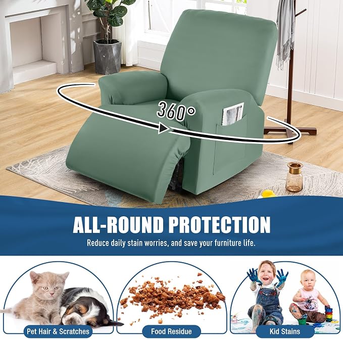 TAOCOCO Stretch Recliner Chair Covers 3-Pieces Solid Furniture Covers Recliner - Image 4