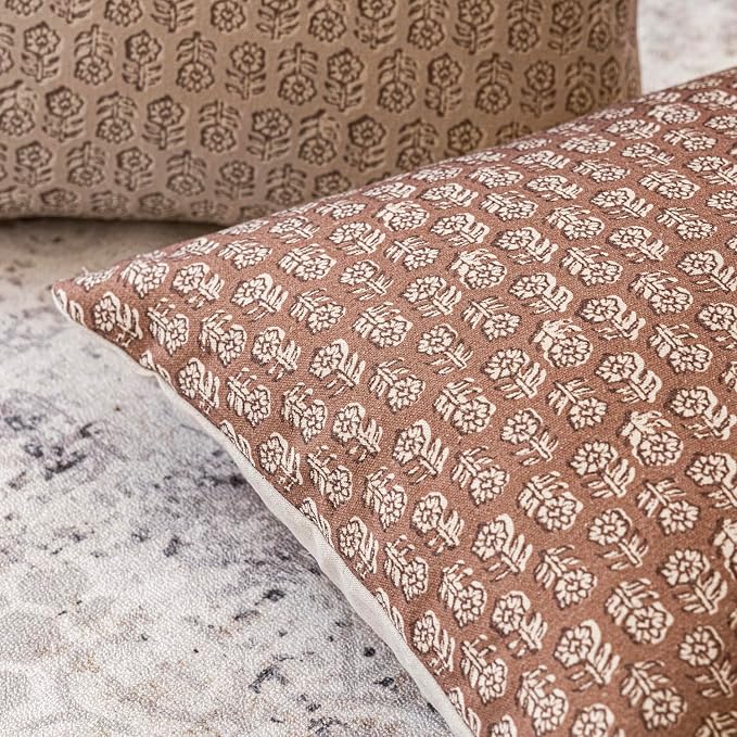Foindtower Set of 2 Decorative Vintage Floral Print Throw Pillow Covers Neutral - Image 3