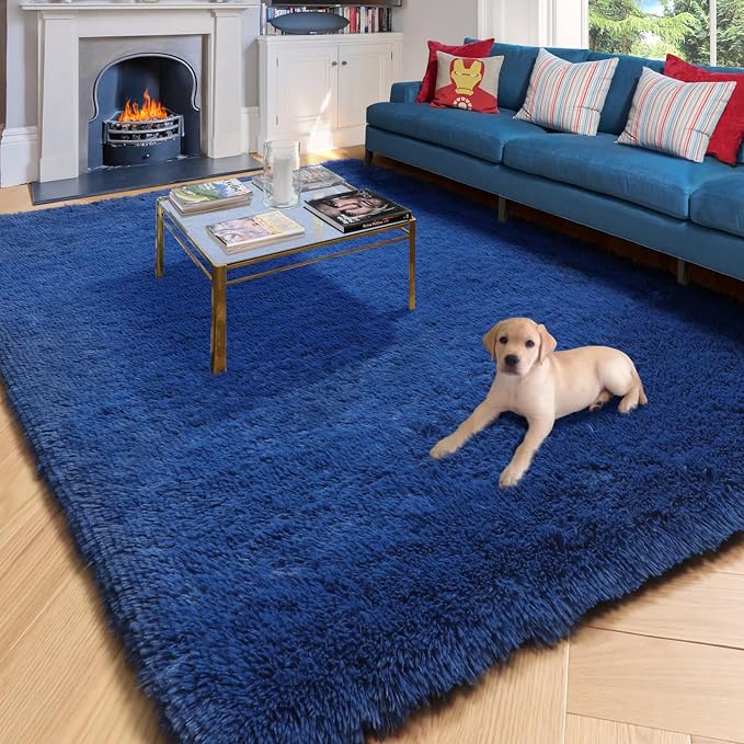Amdrebio Navy Blue Area Rugs for Boys Bedroom, 5x8 Shag Fluffy Furry Plush Rug - Image 4