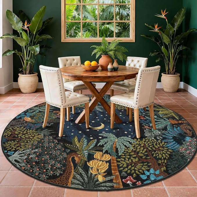 GarveeHome Round Area Rugs 8ft for Living Room, Large Green Jungle Washable - Image 2