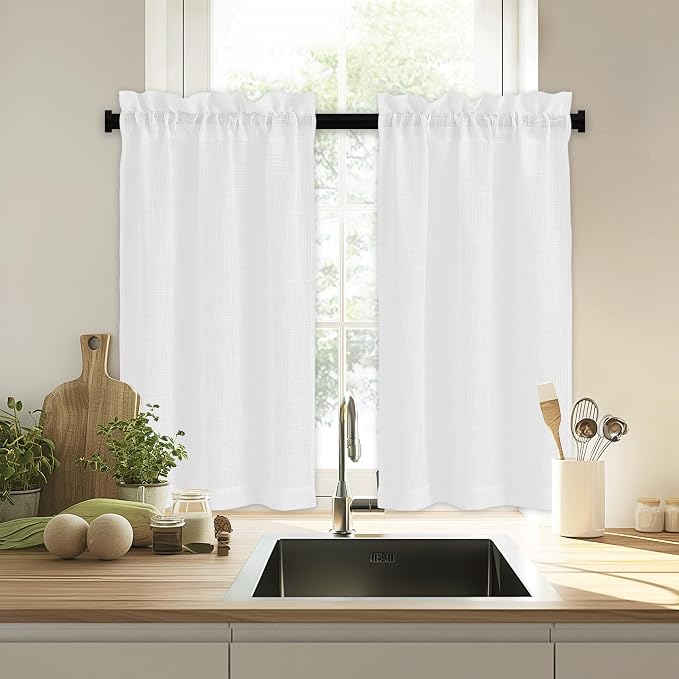RYB HOME Kitchen Curtains 36 Inch Length, Light Filtering Ties Half Drapes - Image 6