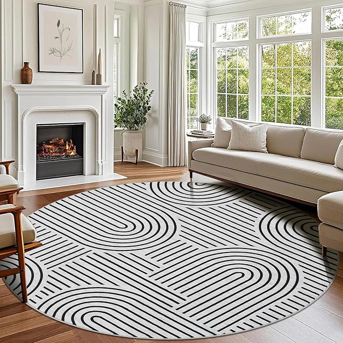 Washable Rug 6ft Area Rugs for Living Room, Abstract Rug for Bedroom, Soft by ROYHOME