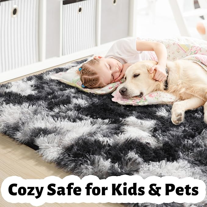 Amdrebio Black White Grey Rugs for Living Room Bedroom, 8x10 Large Fluffy - Image 7