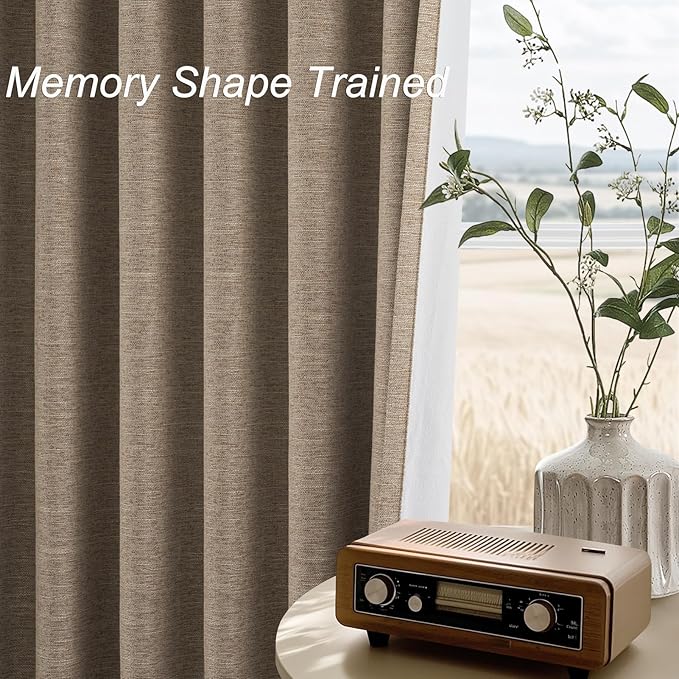 Topfinel 94 Inches Long Taupe Flax Custom Blackout Linen Curtains, Viral Ivory - Image 4