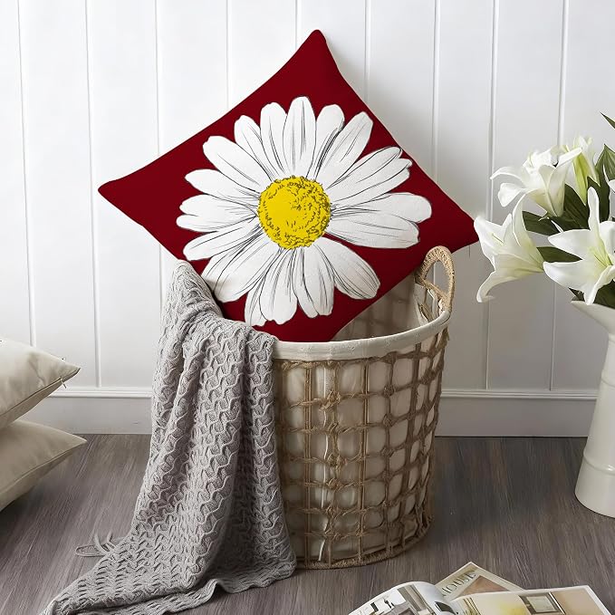 Hexagram Spring Summer Pillow Covers 18x18 Set of 4, Outdoor Floral Daisy - Image 4
