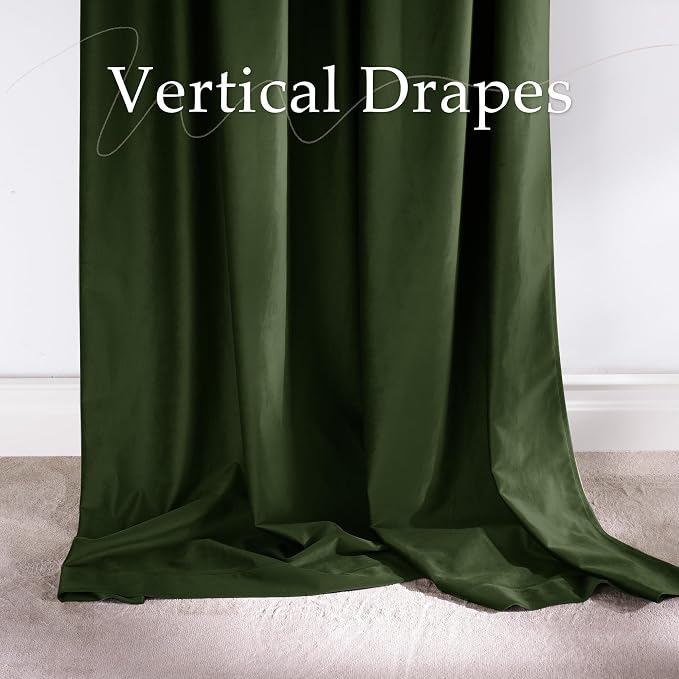 NICETOWN Olive Green Blackout Velvet Curtains 96" Length 2 Panels - Image 6