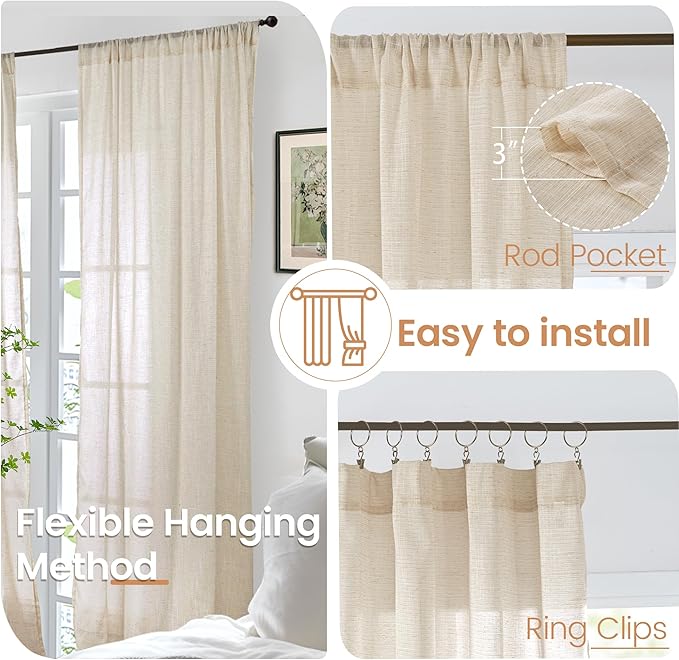BGment 108 Inch Length Linen Curtains - Image 6