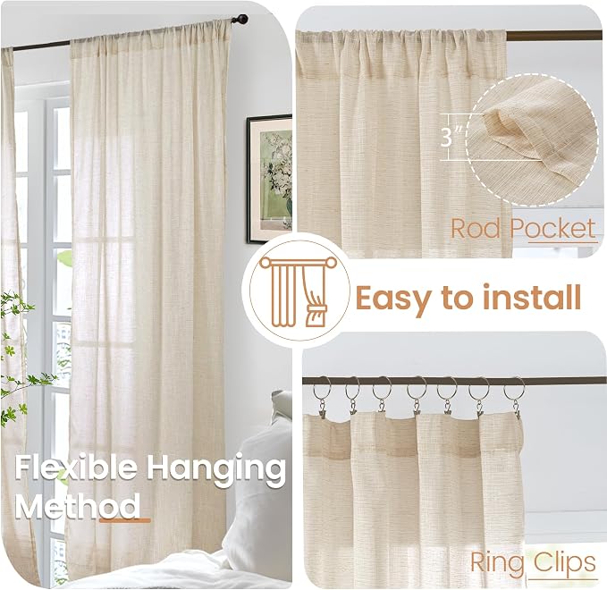 BGment Natural Linen Curtains 45 Inch Length - Image 6