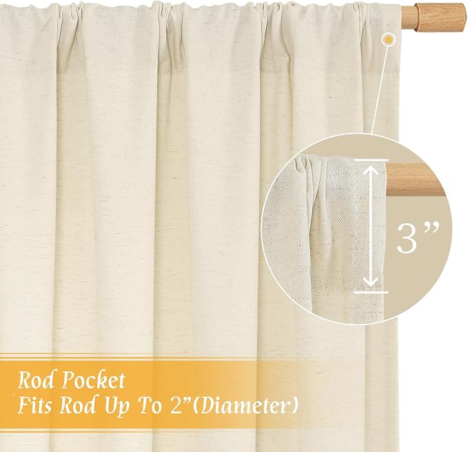 LAMIT Light Beige Linen Curtains 63 inch Length - Image 3