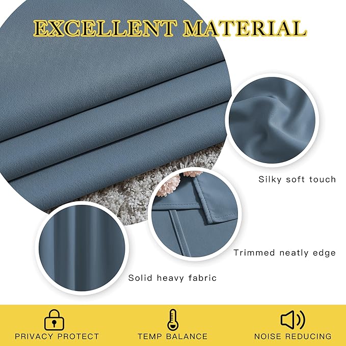 NICETOWN Smoky Blue Sliding Door Curtains 2 Panels Set 118 inches Long - Image 3