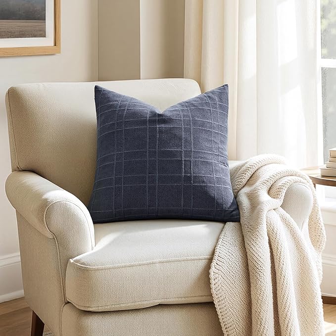 MIULEE Decorative Linen Check Euro Shams Throw Pillow Covers Neutral Farmhouse - Image 6