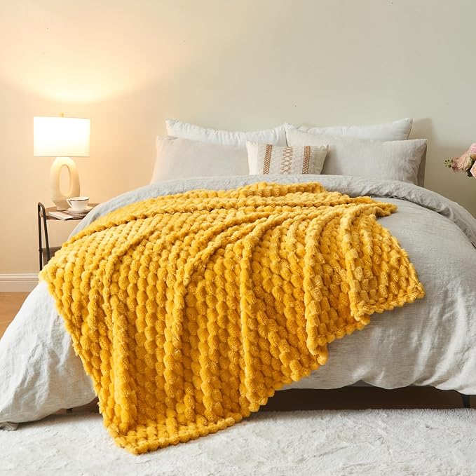 NEWCOSPLAY Super Soft Throw Blanket Mustard Yellow Premium Silky Flannel Fleece - Image 9