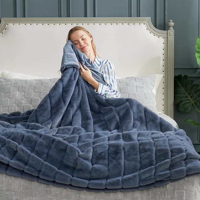 Cozy Bliss Deluxe Sheared Rabbit Faux Fur Throw Blanket, Soft Fuzzy High-Low - Image 7