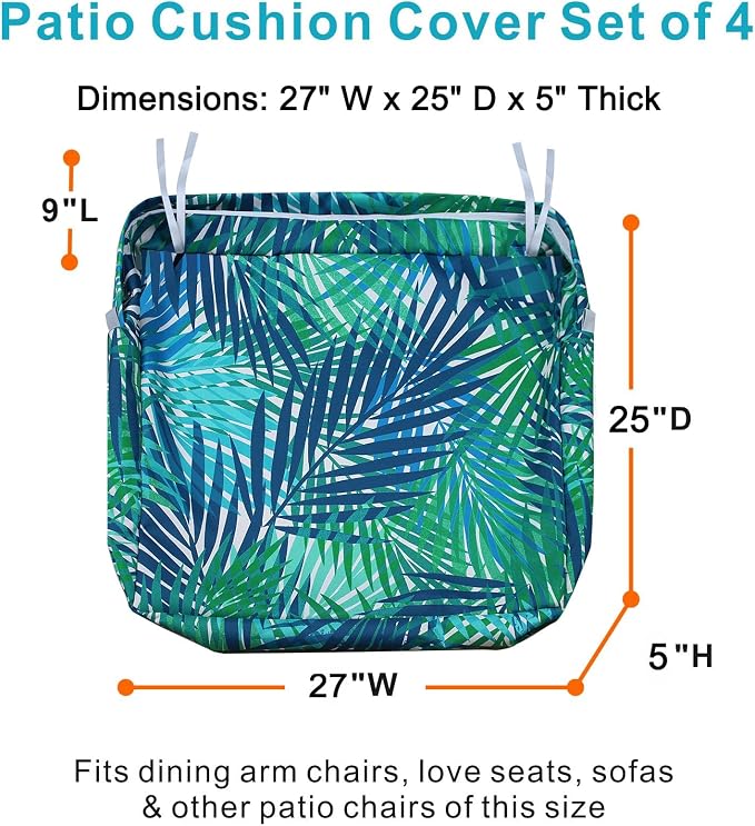 NettyPro Patio Chair Seat Cushion Covers Set 4, Waterproof Outdoor Furniture - Image 3