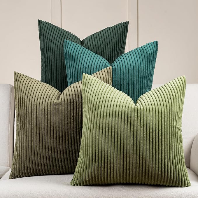 Volcanics Set of 4 Dark Green Corduroy Decorative Couch Throw Pillow Covers - Image 6