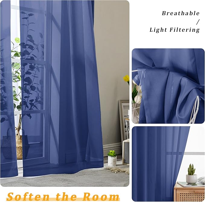 Gwine Royal Blue Valances for Windows, Small Light Filtering Rod Pocket Cafe - Image 4