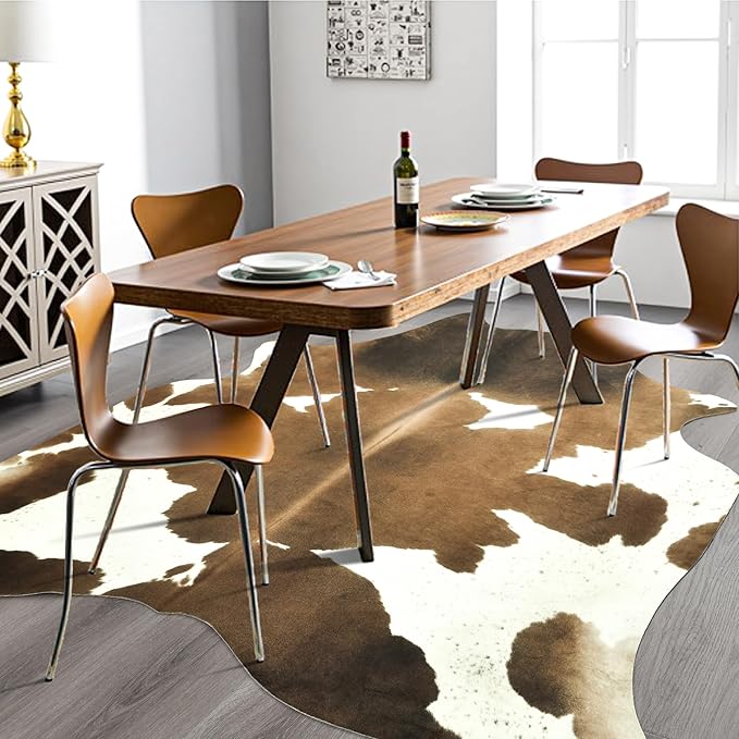 Easycozy Faux Cowhide Cow Print Rug: 4.6 x 5.2 Western Decor Faux Cowhide - Image 6