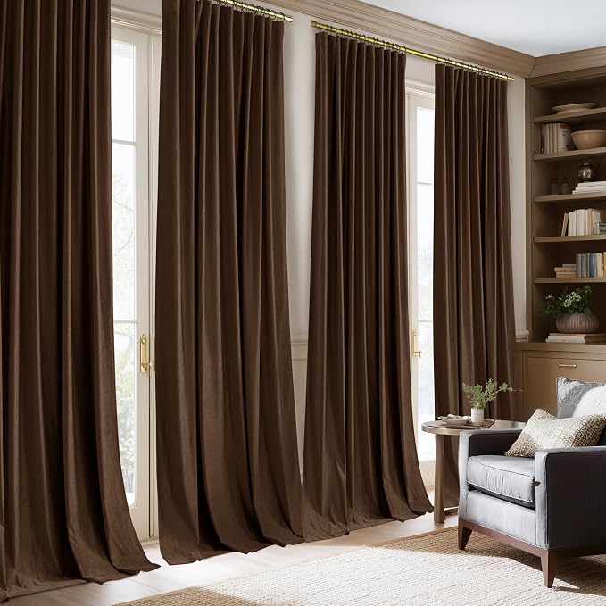 NICETOWN Brown Blackout Velvet Curtains 120 Inch Length - Image 3
