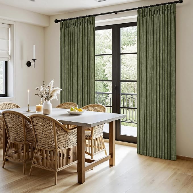 MIULEE Olive Green Pinch Pleated Linen Curtains 90 Inches Long 2 Panels - Image 3