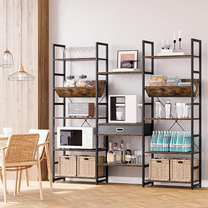 NUMENN Bookcases and Bookshelves Triple Wide 5 Tier Bookshelf, Large Etagere - Image 5