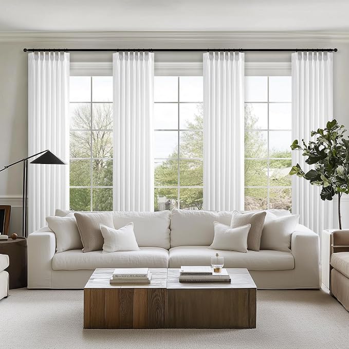 Topfinel Home Beige White Pinch Pleated Semi Sheer Curtains Textured Linen - Image 8