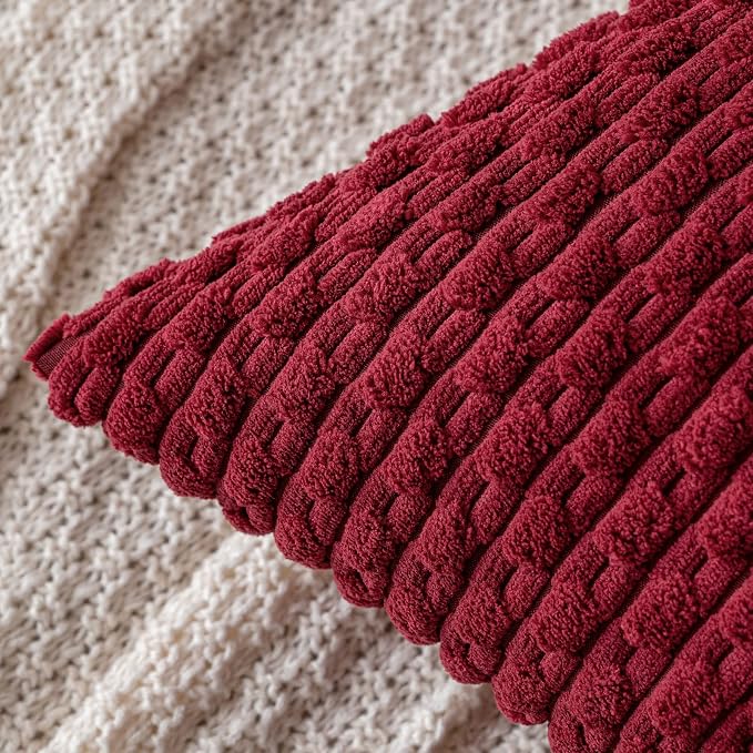 MIULEE Wine Red Throw Pillow Covers Soft Corduroy Decorative Set of 2 Boho - Image 2