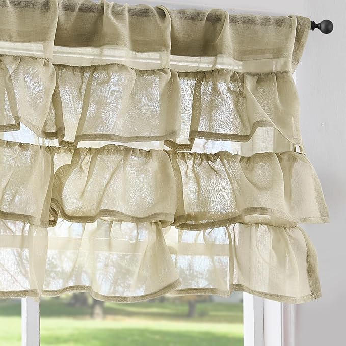 jinchan Sage Green Ruffled Valance Curtain by JINCHAN
