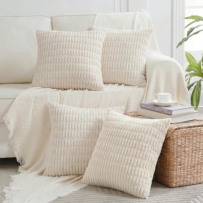 Fancy Homi 4 Packs Boho Cream Decorative Throw Pillow Covers 16x16 Inch by Fancy+Homi