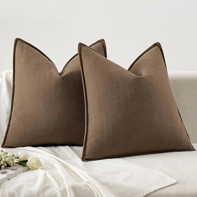 MIULEE Pack of 2 Dark Brwon Decorative Pillow Covers 18x18 Inch Soft Chenille - Image 6
