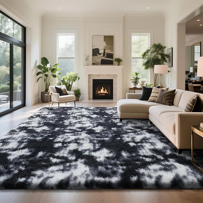 yongyangjuxin Fluffy Rug Shaggy Area Rug, Mottling Black 8x10 Area Rugs - Image 2