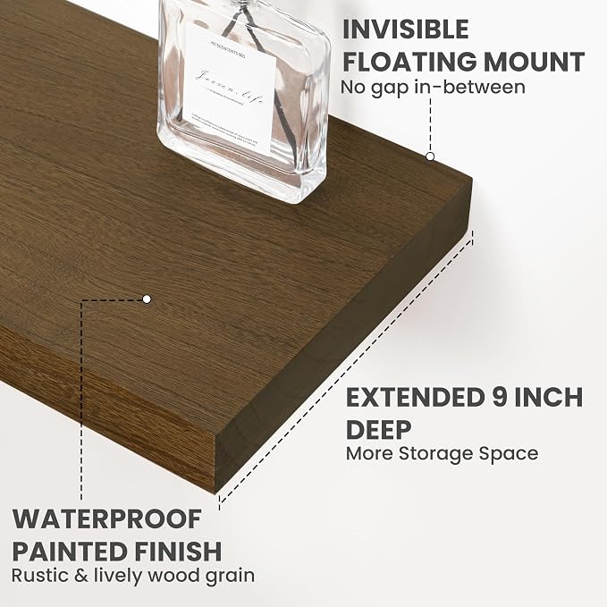 Solid Wood Floating Shelves For Wall, 48”W x 9”D x 1.56”H Large Wall Shelves - Image 5