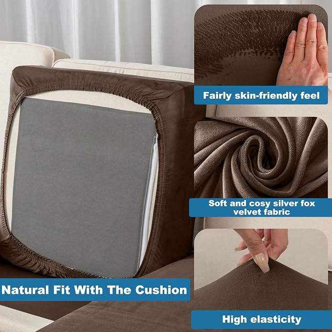 Couch Cover 8-Piece Elastic Velvet Couch Cushion Covers & Chaise Slipcovers - Image 4