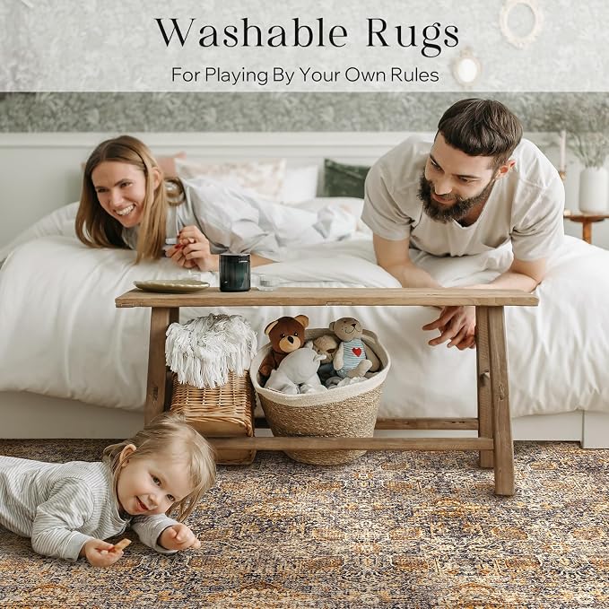 Phantoscope Washable Area Rug 8'x10' Non-Slip, Vintage Neutral Rugs - Image 9