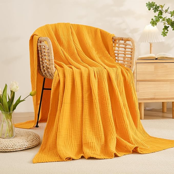 EMME Cotton Blanket Queen Size for Bed Soft Large Muslin Bed Blankets 90"x90" - Image 5