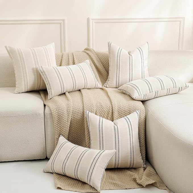 Hckot Throw Pillow Covers 24x24 Set of 2 Striped Pillow Covers Textured Linen - Image 5