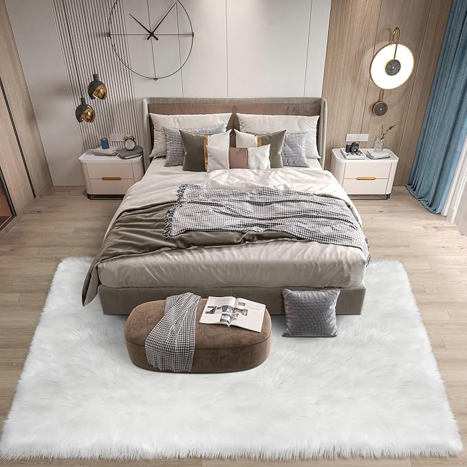 Sheepskin Faux Fur Rug 4x6 White Fur Rug - Image 3