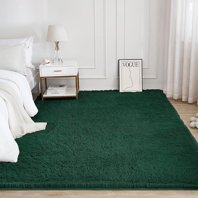 Litanika 8x10 Shag Area Rug for Living Room Bedroom, Emerald Dark Green High - Image 2