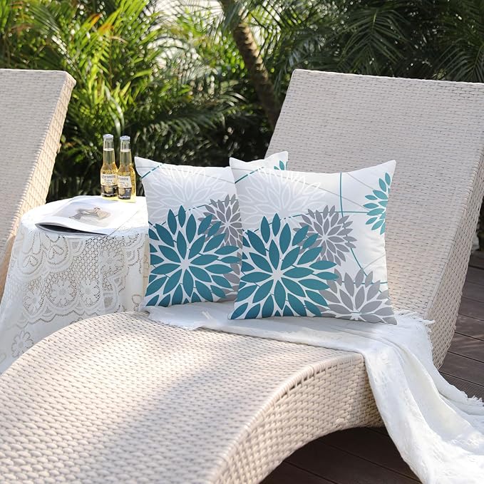 DFXSZ Blue and Grey Floral Pillow Covers 20x20 Set of 2 Outdoor Waterproof - Image 5