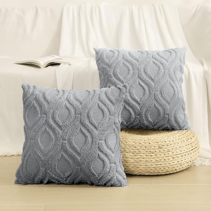 decorUhome Throw Pillow Covers 20x20 Inch Set of 2, Soft Plush Faux Wool Grey - Image 7
