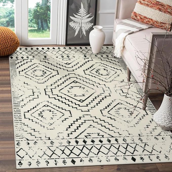 Wonnitar Moroccan 3x5 Area Rug, Washable White Non-Slip Entry Rug, Farmhouse by Wonnitar