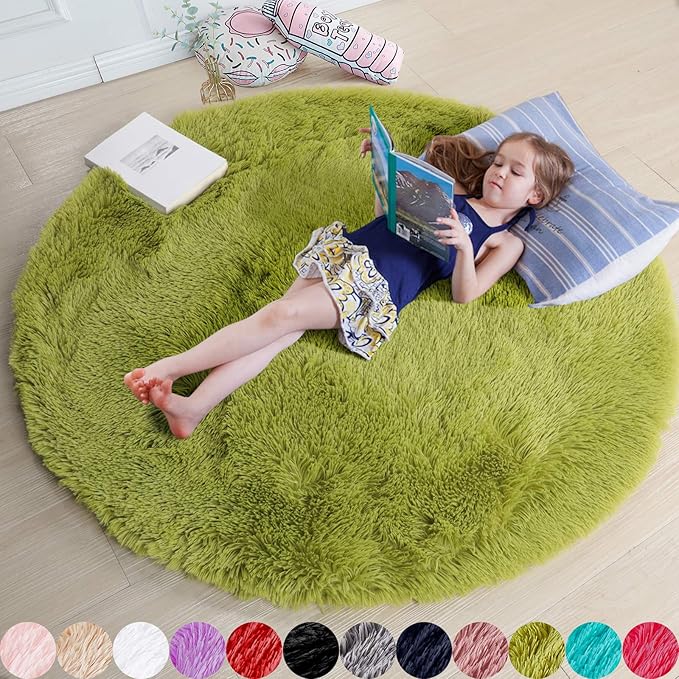 Amdrebio Grass Green Round Rugs 6Ft by Amdrebio