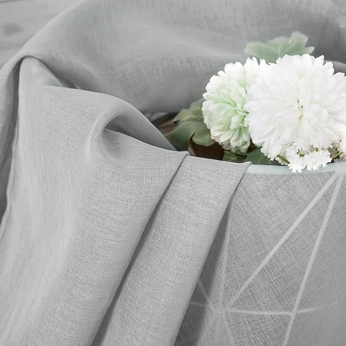 Tollpiz Sheer Tier Curtain Linen Textured Half Kitchen Curtains Sheer Light - Image 6