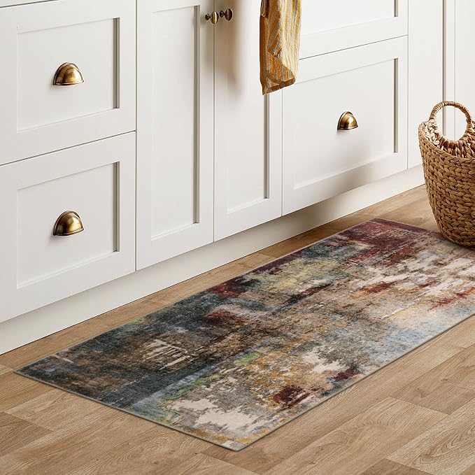 Lahome Modern Abstract Bathroom Runner Rug, 2x4.3 Red Entryway Carpet Runner - Image 2