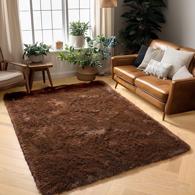 Amdrebio Dark Brown Area Rugs for Bedroom Living Room, 5x7 Fluffy Shaggy Plush - Image 3