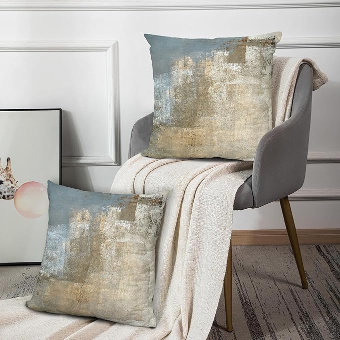 Grey and Beige Abstract Art Contemporary Pillow Cover, Modern Neutral - Image 5