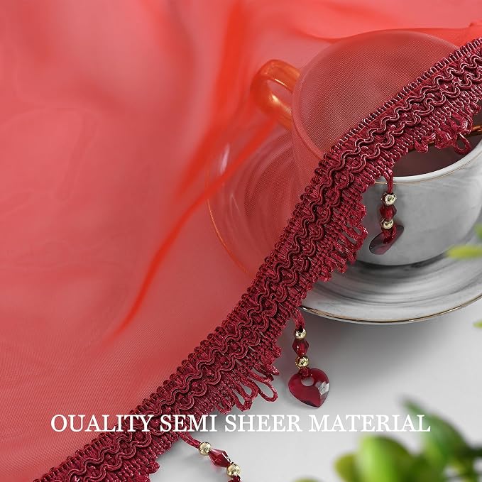 Beaded Sheer Valance Curtains for Living Room, Rod Pocket Farmhouse Window - Image 3