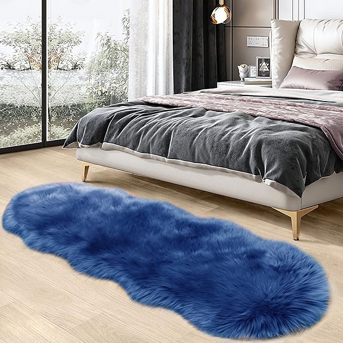 SERISSA Ultra Soft Fluffy Rug Dark Blue Faux Sheepskin Fur Rug Shaggy Couch - Image 2